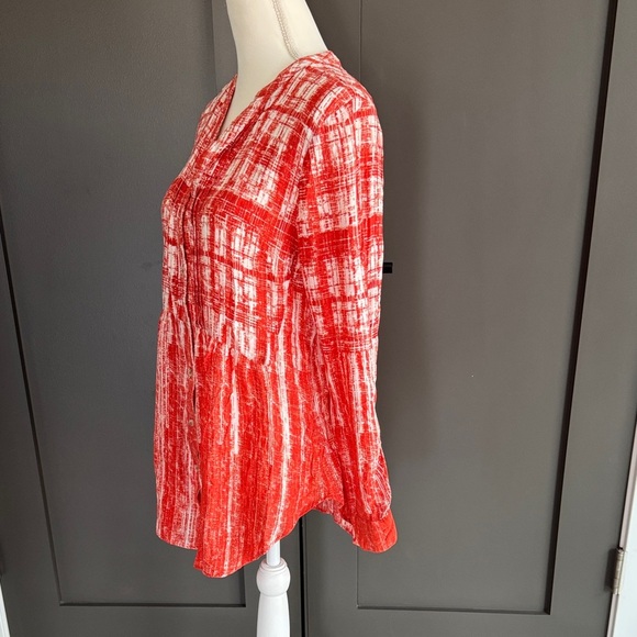 Maeve Vibrant Orange and White Plaid Button Down Shirt 100% Rayon - Picture 4 of 9